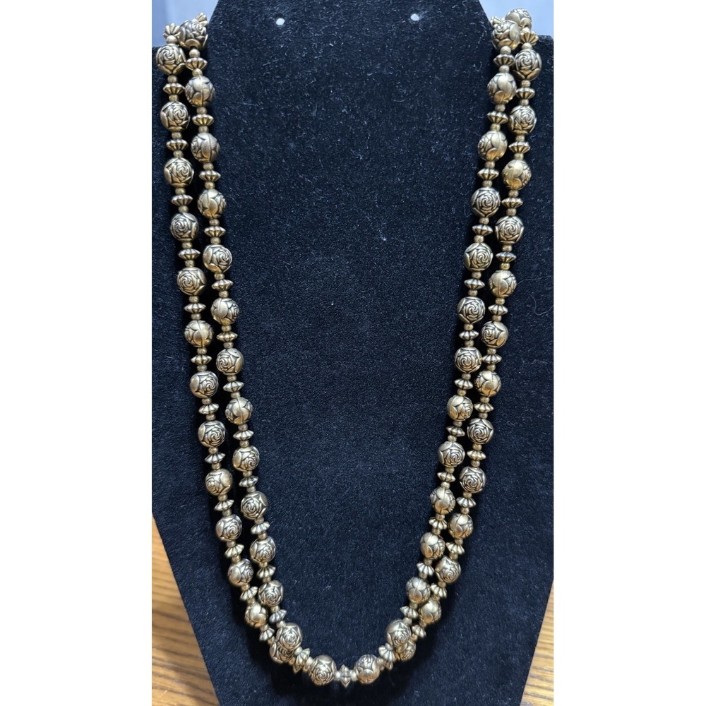 VINTAGE Bronze Tone Rosebud 1940's Necklace Double Strand